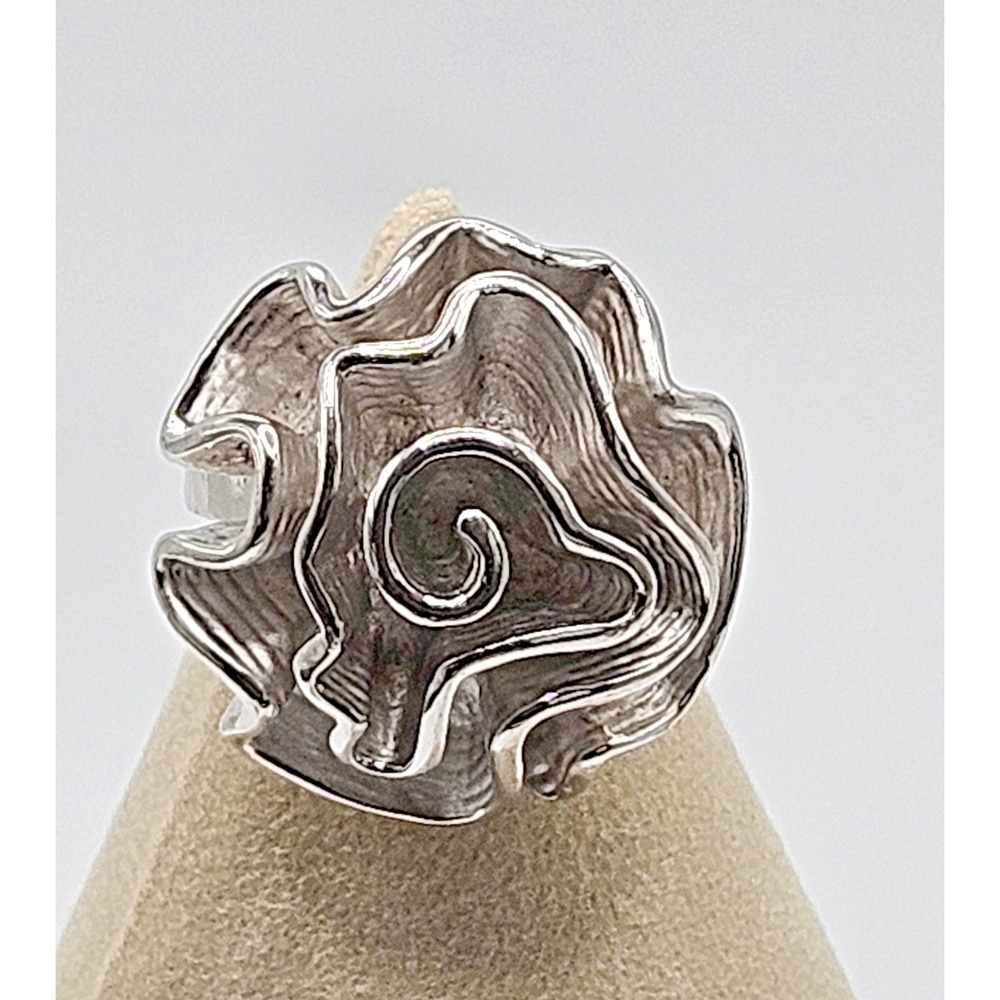 Large Flower Statement Ring 18k White Gold Electroplated Size 7 3/4
